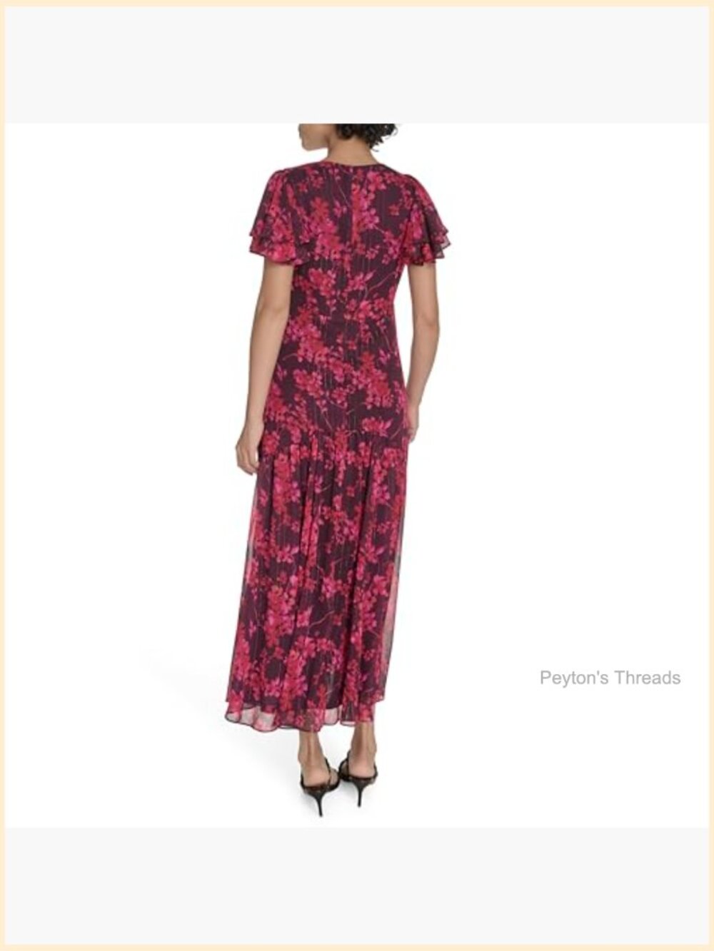 Flutter Sleeve V Neck Tiered Maxi Dress - Polyester Metallic - Picture 4 of 5
